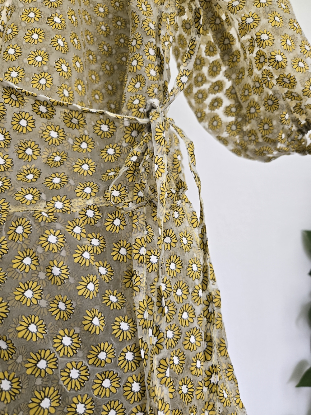 Topshop Gold Wrap Tie Midi Dress with Puff Sleeves. 0026 - Picture 7 of 9